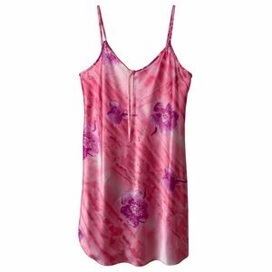 Vintage Kasara Lingerie Pink Floral Satin Slip Nightgown Made in Canada Size Med
